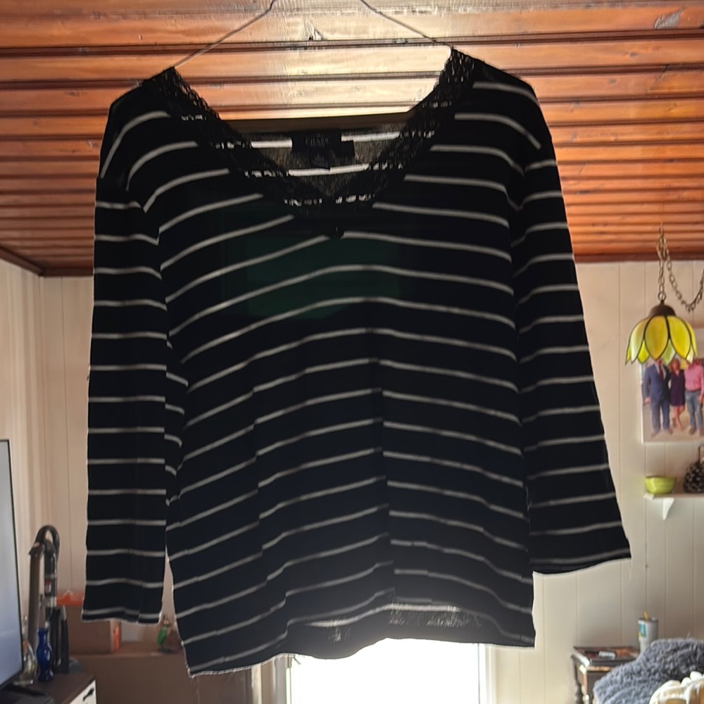 Chaps Black and White 3/4 Sleeve Blouse